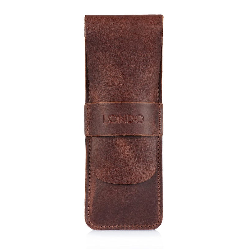 Londo Genuine Leather Pen and Pencil Case with Tuck in Flap, Stationery Bag - Image 1